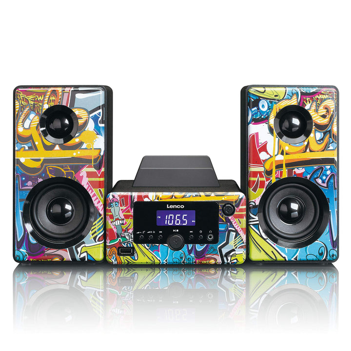 Lenco MC-020 Tags – Mikro-Stereoanlage mit FM-Radio, Bluetooth, USB und AUX, Weckfunktion, USB-Lader