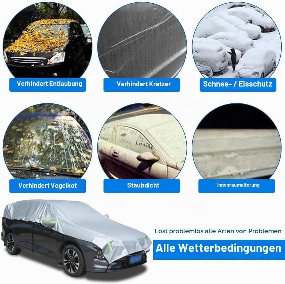 Halbgarage für Auto Windschutzscheibe Abdeckplane Winter, Halbe Autoabdeckung Universal Halbabdeckun