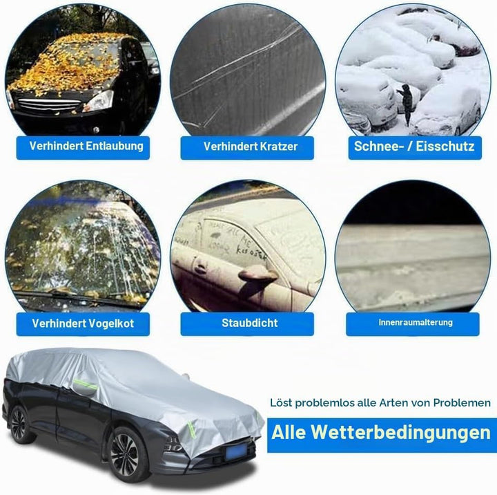 Halbgarage für Auto Windschutzscheibe Abdeckplane Winter, Halbe Autoabdeckung Universal Halbabdeckun
