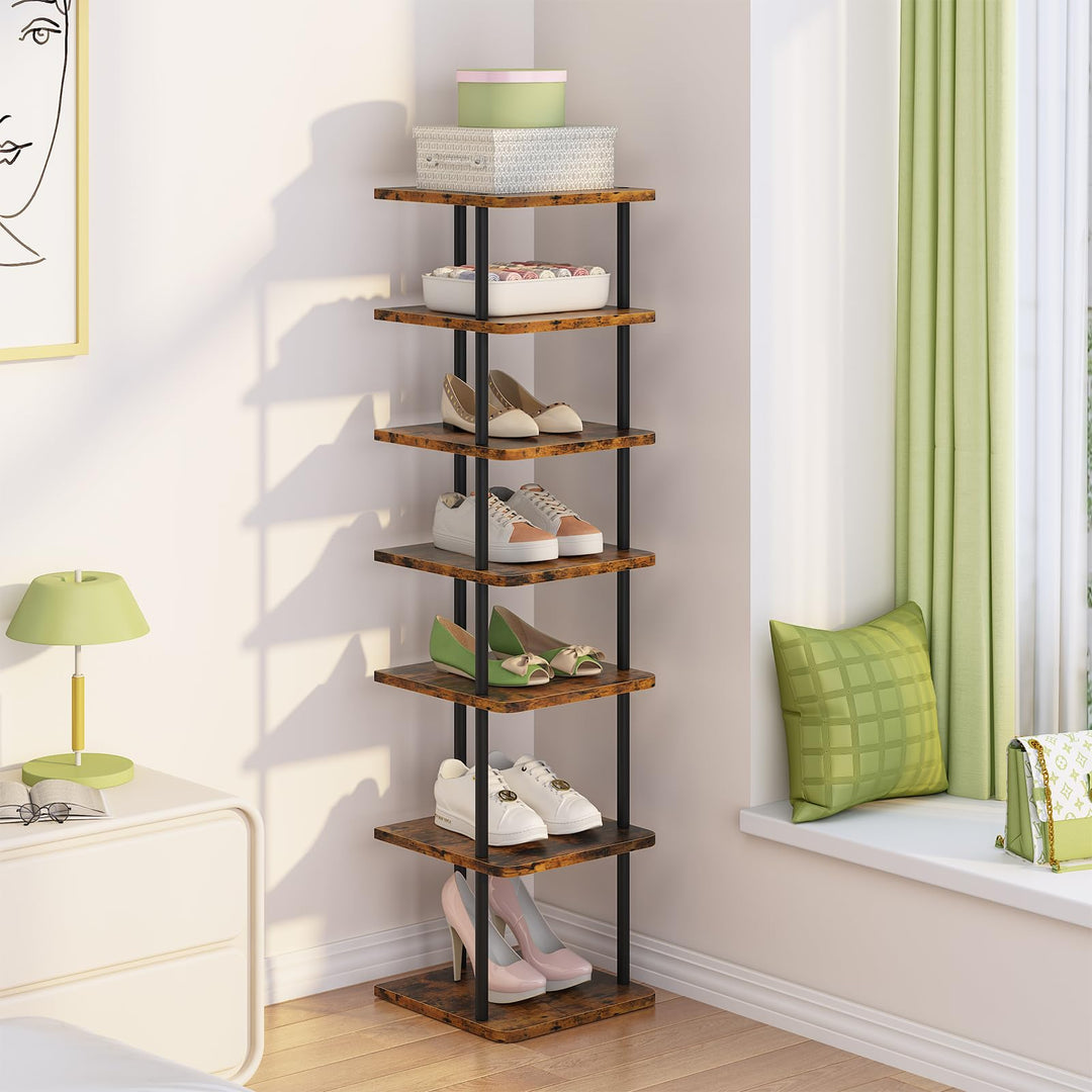Huhote Vertikales Schmales Schuhregal, Standregal mit 7 Ebenen, Schuhablage, Schuhablagen, Schuhaufb