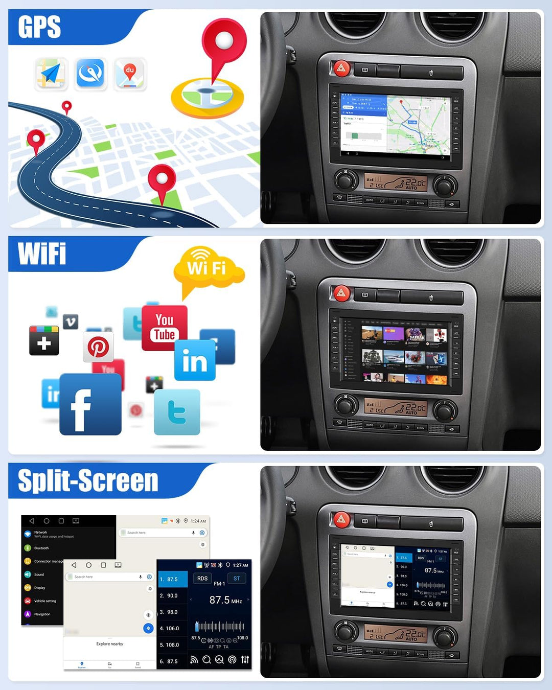 CAMECHO 4G+64G Android 15 Autoradio für VW Golf 4 Polo Sharan Jetta MK4 T5 Transport mit Navi,7 Zoll