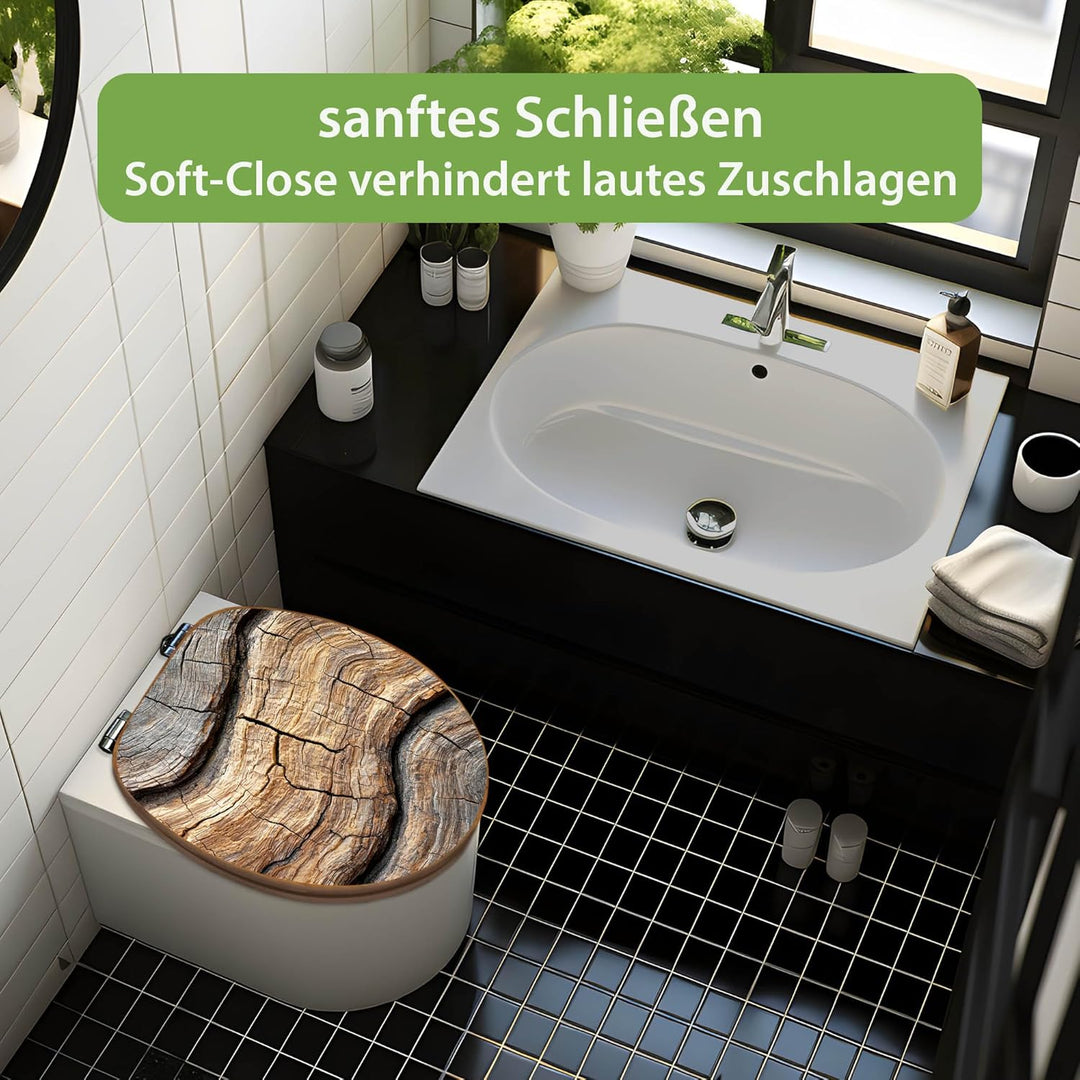 banjado Design WC Sitz Bambus Absenkautomatik 45,8x37,5cm - Toilettendeckel mit Absenkautomatik Holz