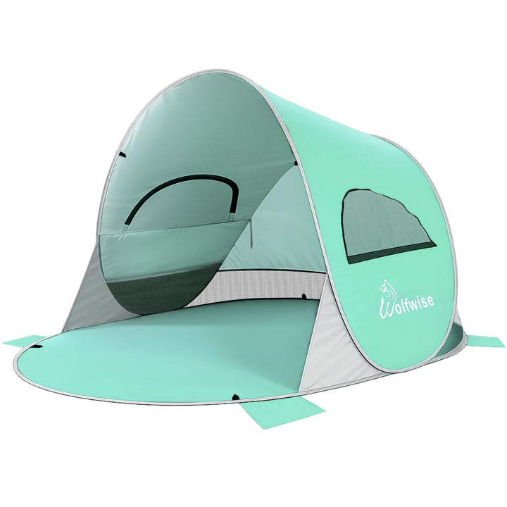 Wolfwise Pop Up Strandmuschel für 3-4 Personen, Sofort Aufbau, UV-Schutz 50+, Wasserabweisend, Belüf