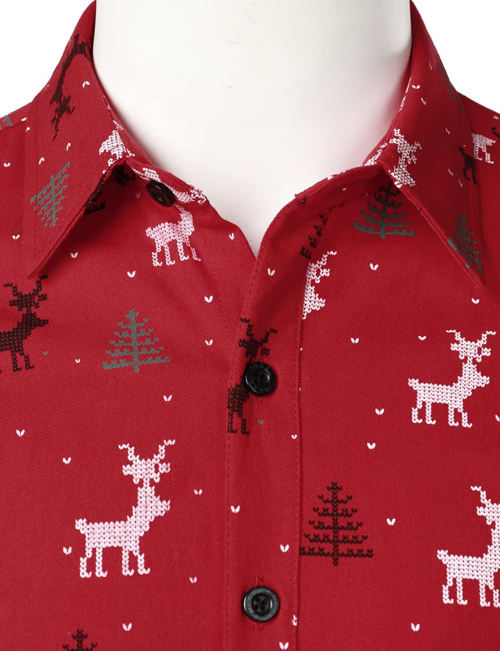 JOGAL Herren Funky Christmas Print Weihnachtsmann Hemd Langarm Button Up Freizeithemd Herren L Rot,
