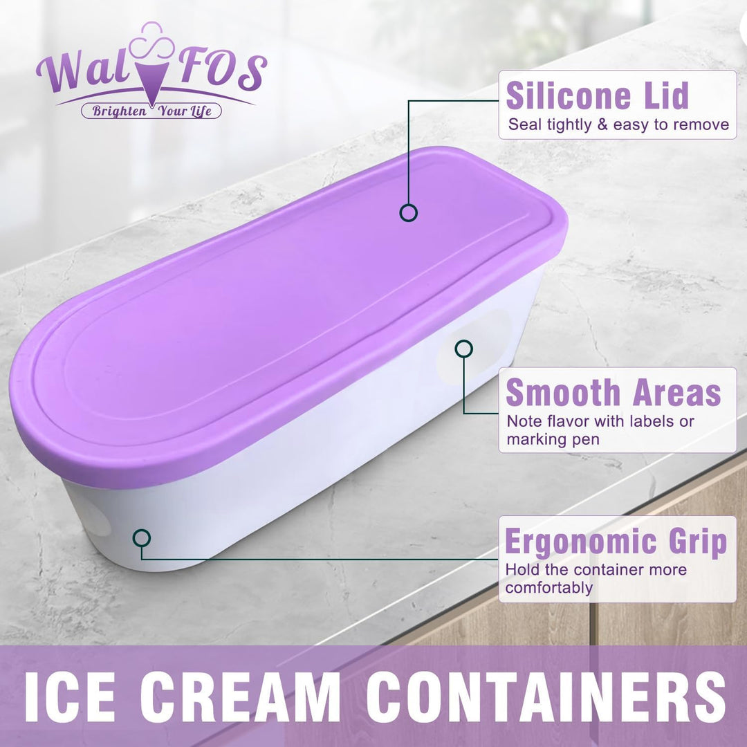 Walfos® Eisbehälter, 2er-Eisbehälterfür Speiseeis, 1.5L Eisbehälter mit Silikon-Deckel, BPA-frei Hau