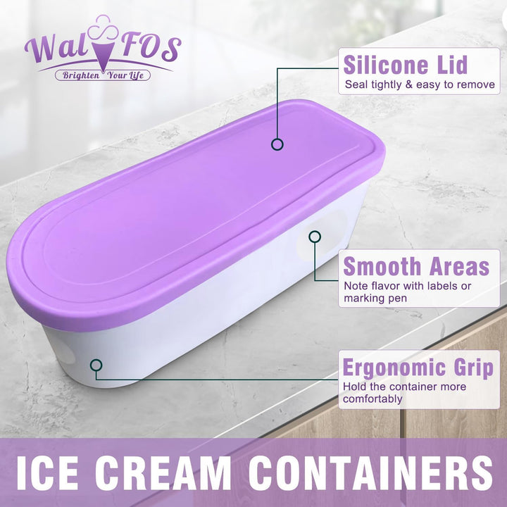 Walfos® Eisbehälter, 2er-Eisbehälterfür Speiseeis, 1.5L Eisbehälter mit Silikon-Deckel, BPA-frei Hau
