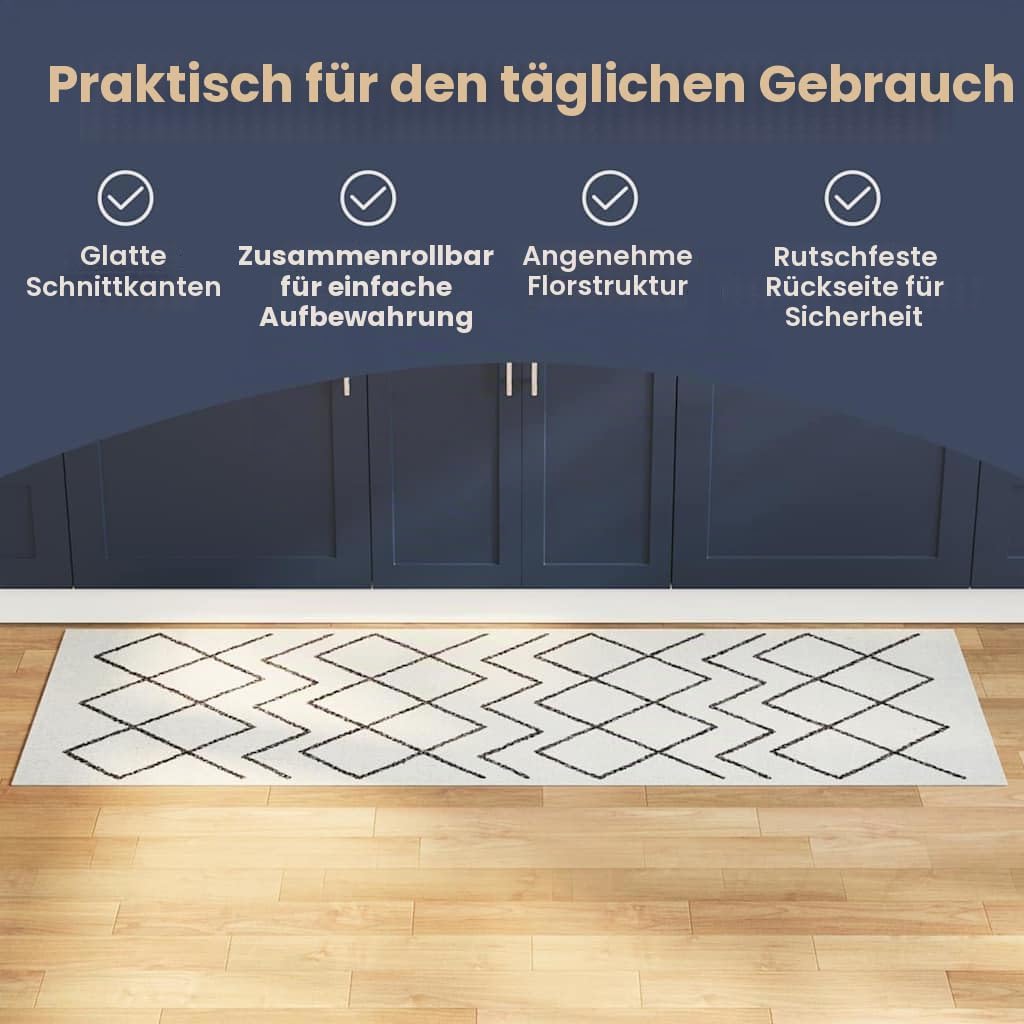vidaXL Küchen Teppich Weiss 150 x 45 cm Samt, Eleganter Samt-Rechteck-Küchenläufer, weicher Belag, s