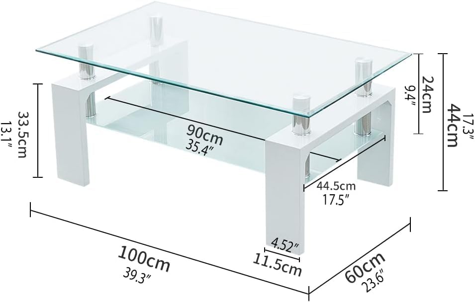 CLIPOP Couchtisch Rechteckig Beistelltisch aus Hartglas,Moderner Sofatisch mit Stauraum,Beistelltisc