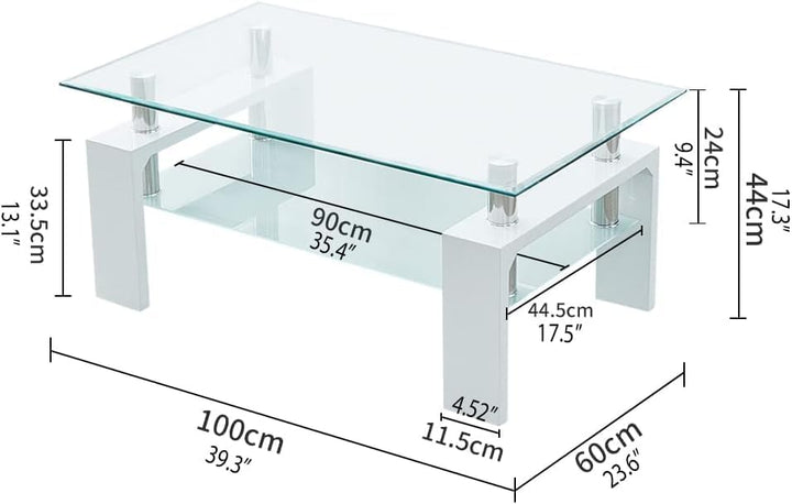 CLIPOP Couchtisch Rechteckig Beistelltisch aus Hartglas,Moderner Sofatisch mit Stauraum,Beistelltisc