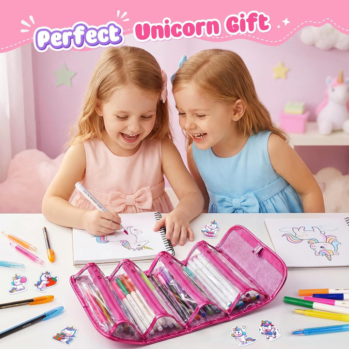 Hot Bee Einhorn Federmäppchen, Einhorn Geschenke für Mädchen 3-7 Jahre, Filzstifte Glitzerstifte, Ba