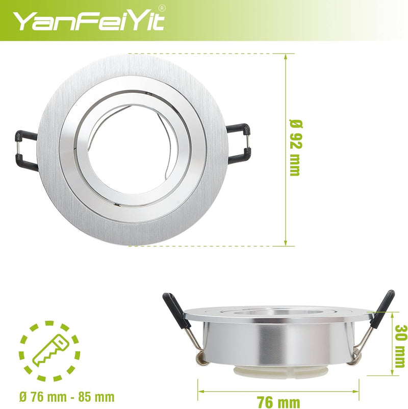 YanFeiYit 5er Set LED Einbaustrahler in Silber gebürstet rund incl. 5x 5 Watt 3000K warmweiss 230V d