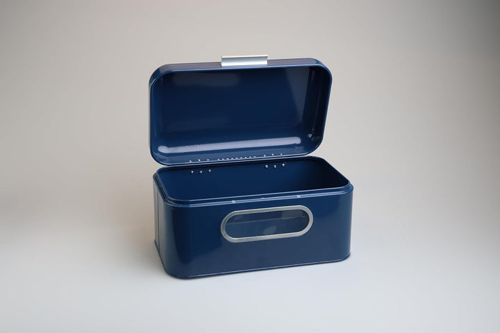 MOON HOME Brotkasten mit Sichtfenster - Breadvault Blue, aus Edelstahl, Metall-Brotkasten mit optimi