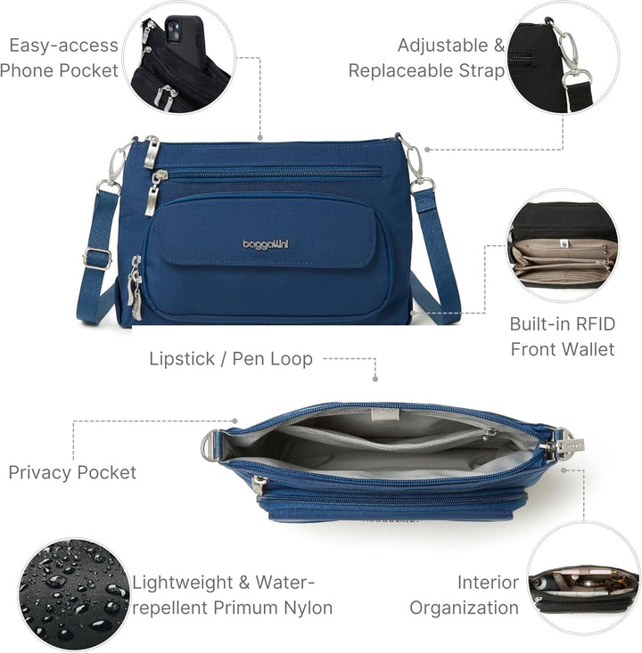 Baggallini Damen Umhängetasche Original RFID Everyday Crossbody Bag Pazifik, Pazifik