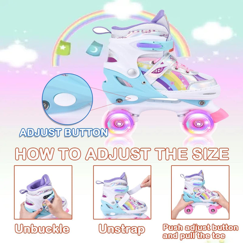 YUDOXN Rollschuhe Mädchen Verstellbar.komfortabl LED Rollerskates für Jugendliche und Anfänger.3 Grö