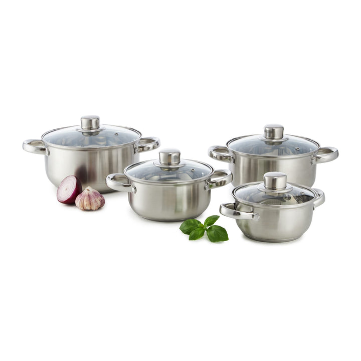 DOMOTTI Topfset Induktion Kochtopf Set 4-teilig mit Glasdeckel Edelstahl Kapselboden Induktionsgeeig