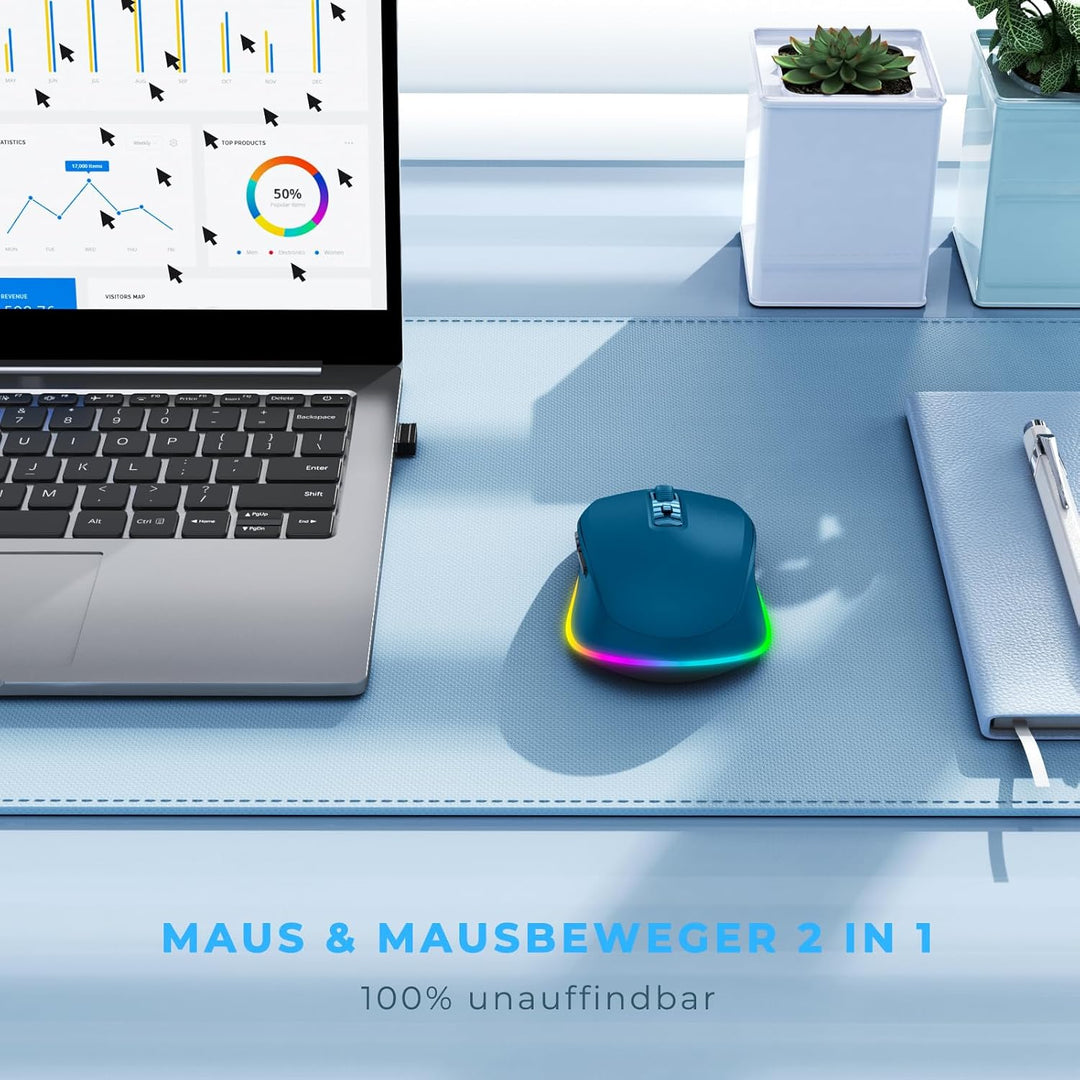 seenda Maus Kabellos LED, Wiederaufladbare Kabellose Maus mit Jiggler, Leise 2.4G USB Funkmaus für L