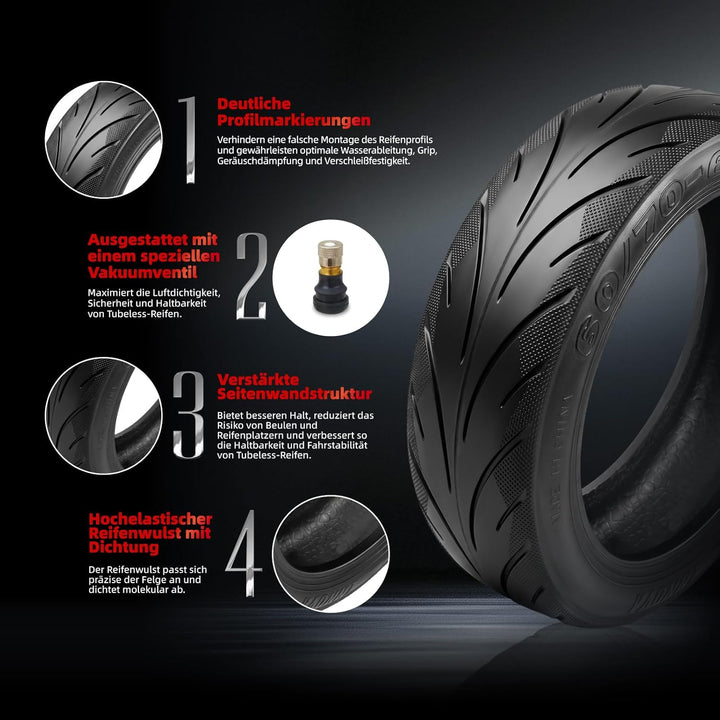 60/70-6,5 Tubeless Reifen mit Ventil für Xiaomi 5/5 Pro/5 Max, für Ninebot Max G30/G30D/G30D2 Elektr