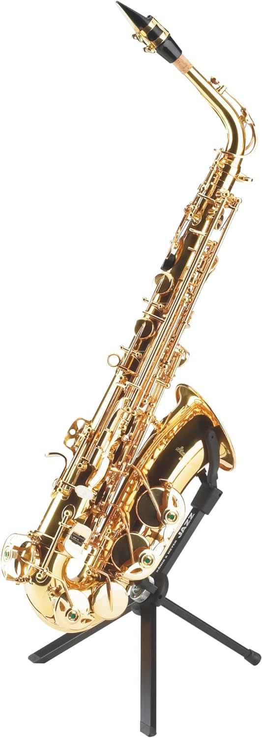 K&M 14330 Saxophonständer Jazz Schwarz Aluminium - inkl. Tragetasche - 31 cm Höhe - Transport im Sch