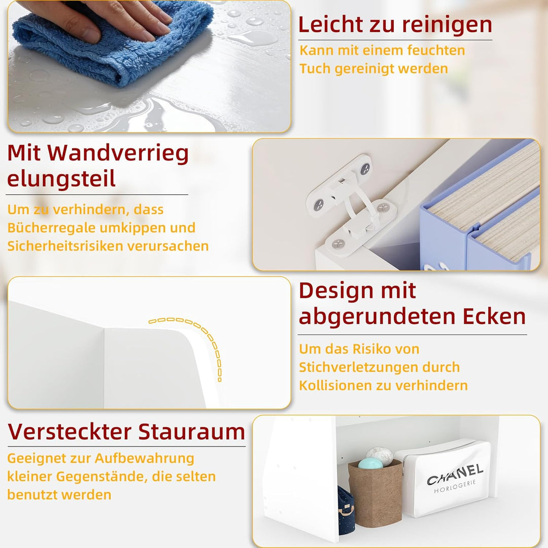 1 Stück Bücherregal Kinder mit 4 Offenen Fächern, Buchregal Bücher Regal Kinderregal Kinderzimmer Au