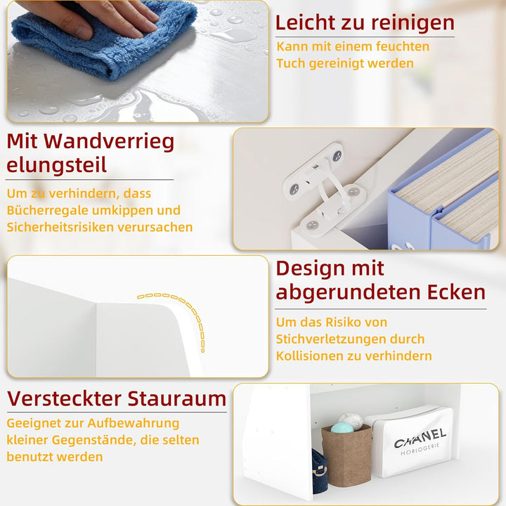 1 Stück Bücherregal Kinder mit 4 Offenen Fächern, Buchregal Bücher Regal Kinderregal Kinderzimmer Au