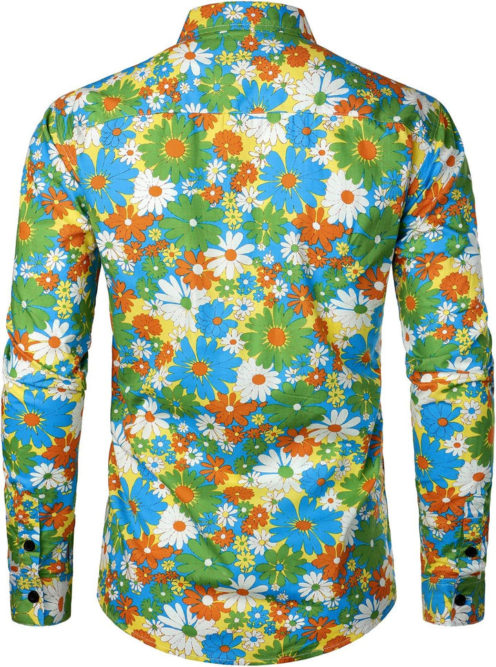 JOGAL Herren Regular Fit Floral Business Hemd Langarm Button Down Print Freizeithemd S Gelb Gänseblü