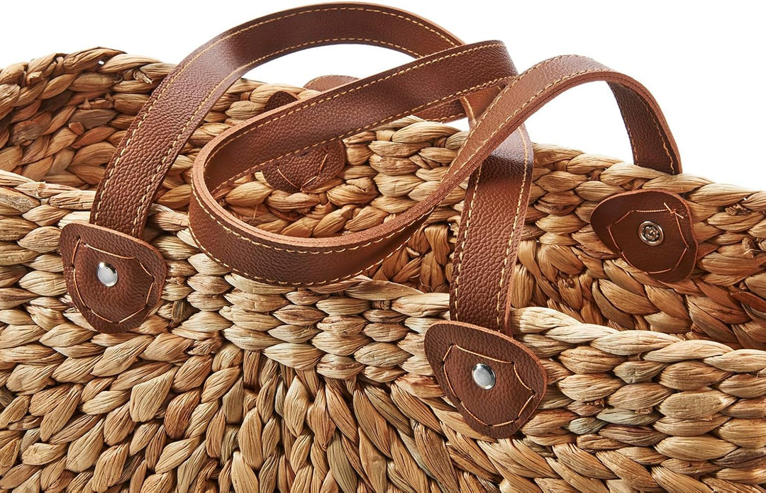 Kobolo Tasche Wasserhyazinthe, 43x16x26 cm, braune, geflochtene Henkeltasche mit robusten Kunstleder