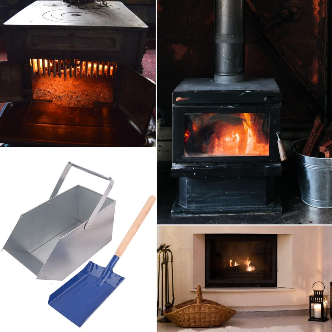 BAUSTER® Set Aschekasten Verzinkt + Metallschaufel für Kamin und Ofen Kohlenkasten/Aschebehälter Bri