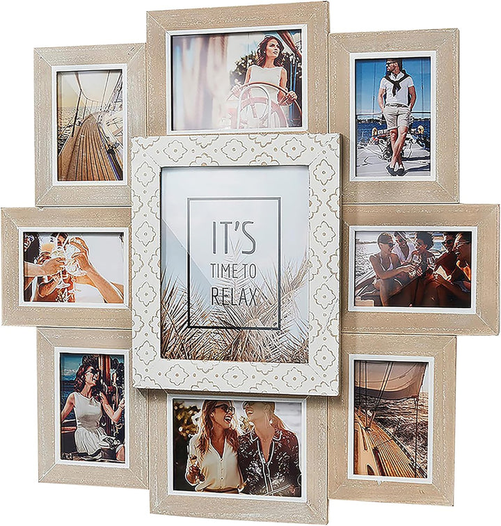 Kobolo Bilderrahmen Bilderhalter Collage LIA für 9 Bilder aus Holz in beige