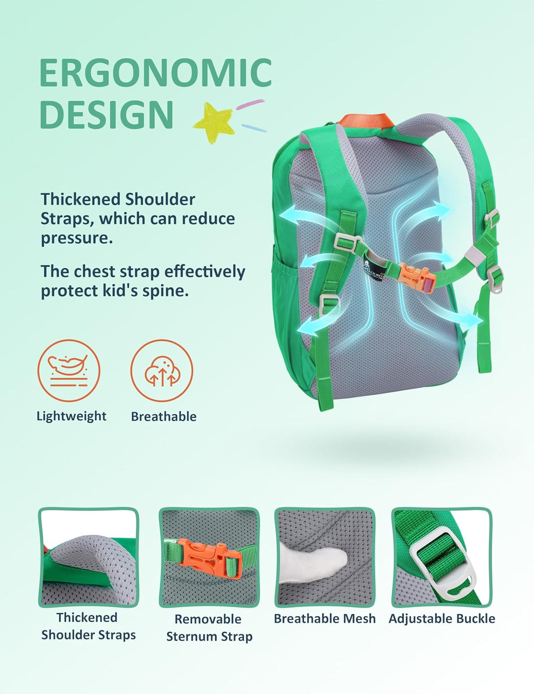 Mountaintop 18L Kinderrucksack Mädchen Jungen für Schule Wandern | Schulrucksack Schultasche mit Bru