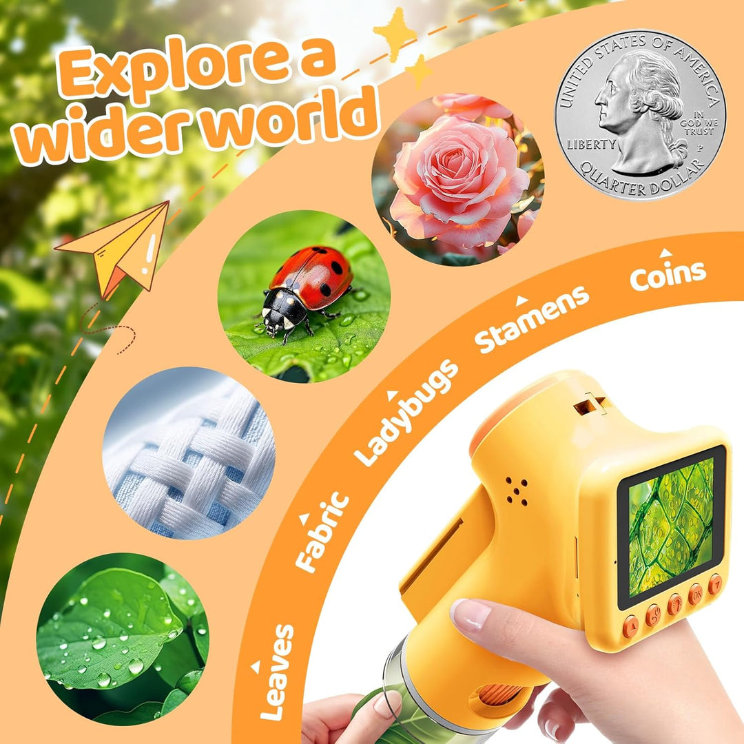 1600X Mikroskop für Kinder, 4K 2,0" IPS-Bildschirm Kinder Mikroskop mit wissenschaftlichen Kits, lus