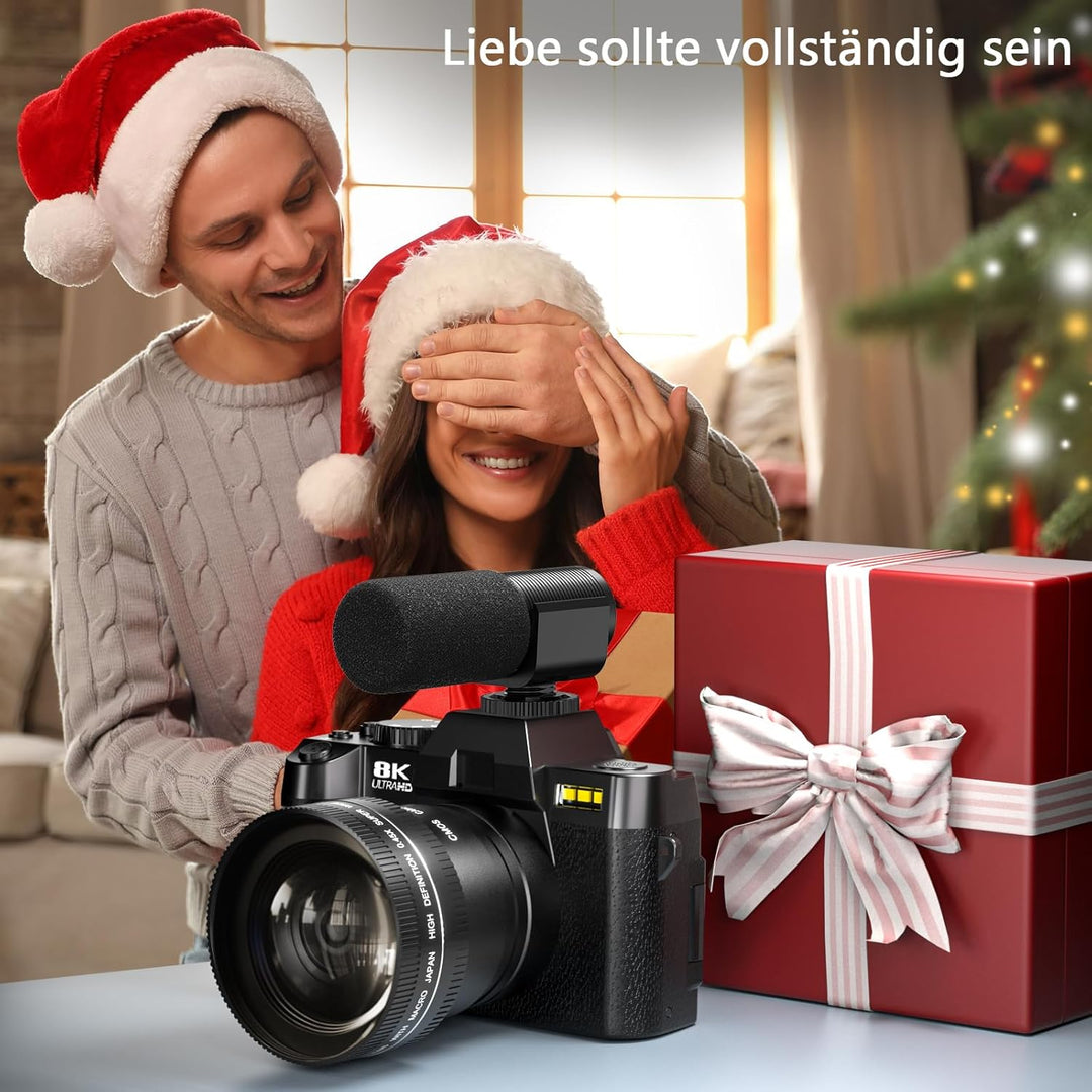 64MP Digitalkamera 8K für Fotografie & Vlogging, 180° Flip Screen Kamera mit WiFi, 16X Zoom, Externe