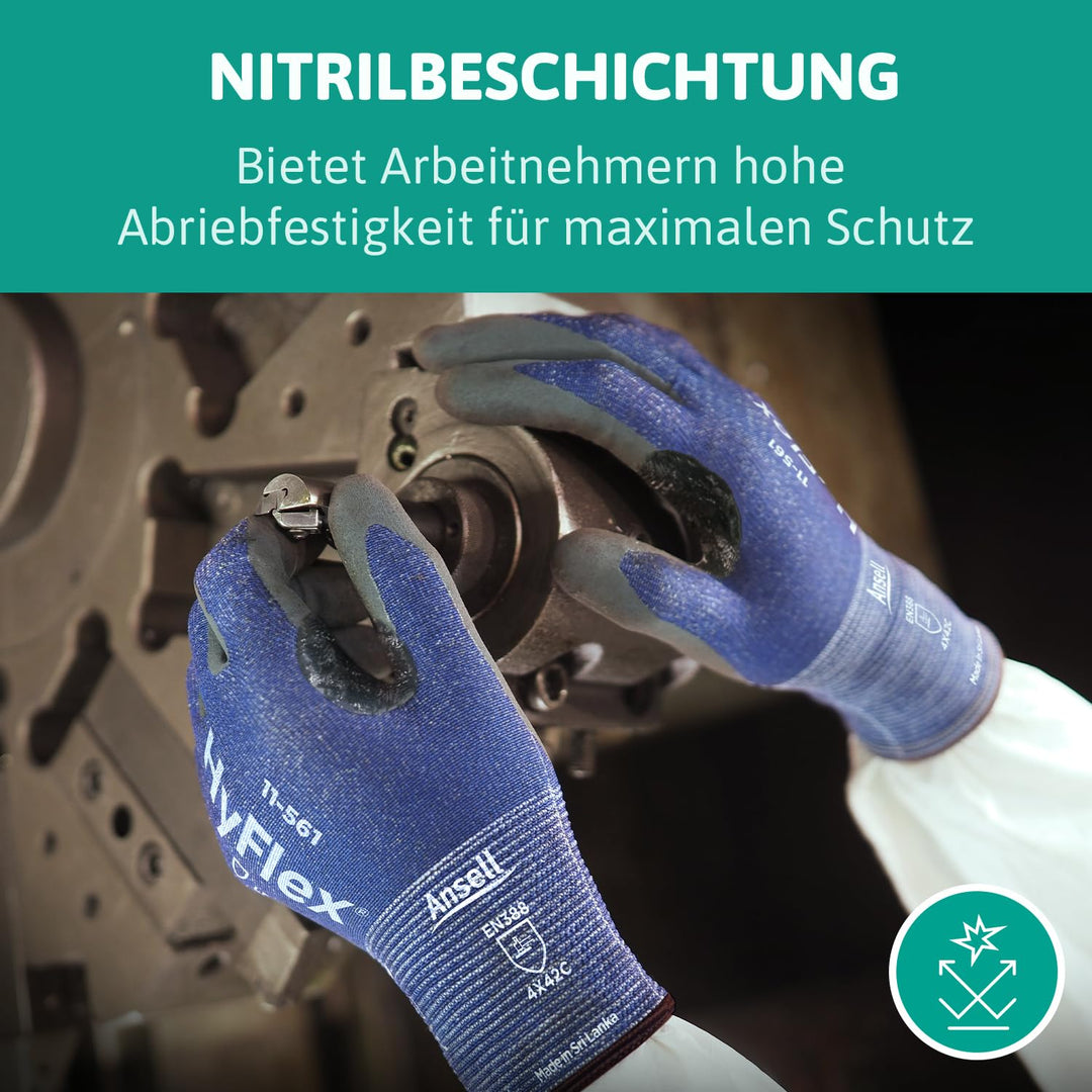 Ansell HyFlex 11-561 Schnittschutz-Handschuhe, Atmungsaktive Nitril-beschichtung, Höchste Weiterreis