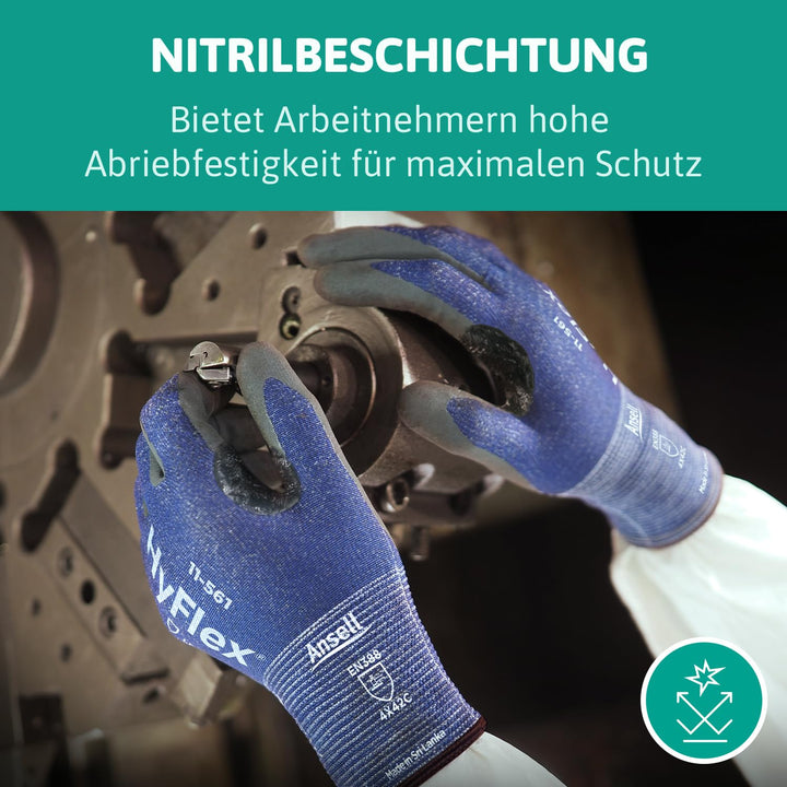 Ansell HyFlex 11-561 Schnittschutz-Handschuhe, Atmungsaktive Nitril-beschichtung, Höchste Weiterreis
