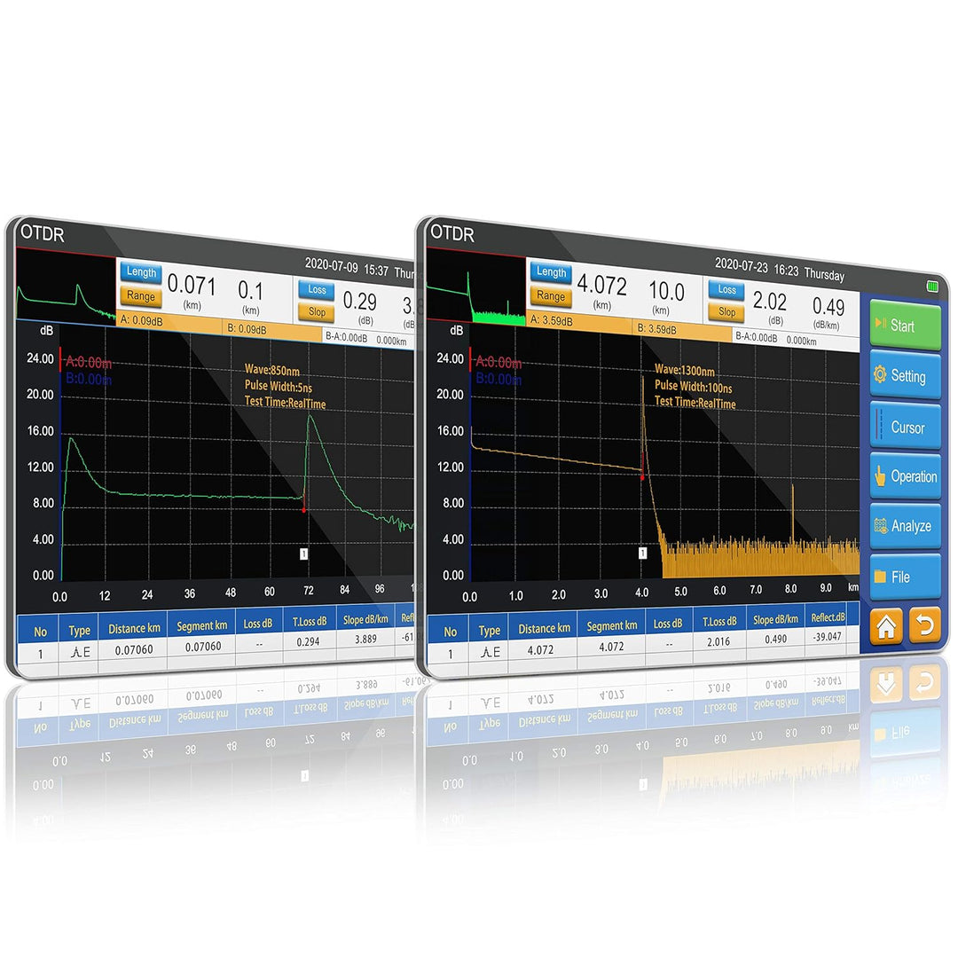 850nm/20dB und 1300nm/26dB Multimode LWL OTDR Glasfaser Tester mit OPM+OLS+VFL+Karte Ereignis+7-Zoll