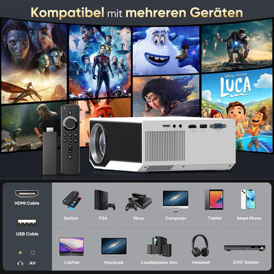 ZDK Neuer Beamer 2024 Full HD 1080P,4K-Unterstützung 5G WiFi projektor mit 20000 Lumen für Heimkino