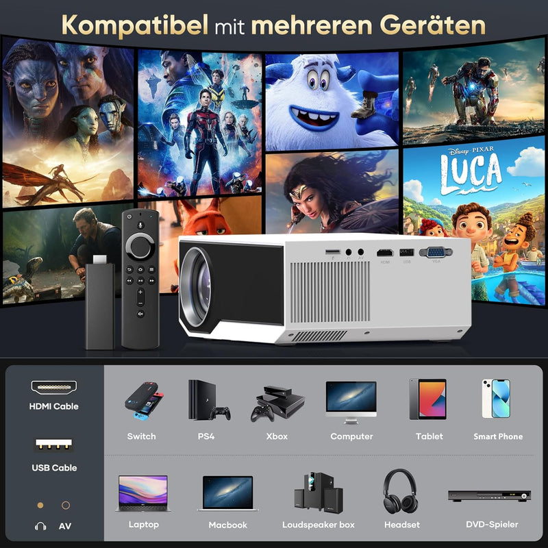 ZDK Neuer Beamer 2024 Full HD 1080P,4K-Unterstützung 5G WiFi projektor mit 20000 Lumen für Heimkino