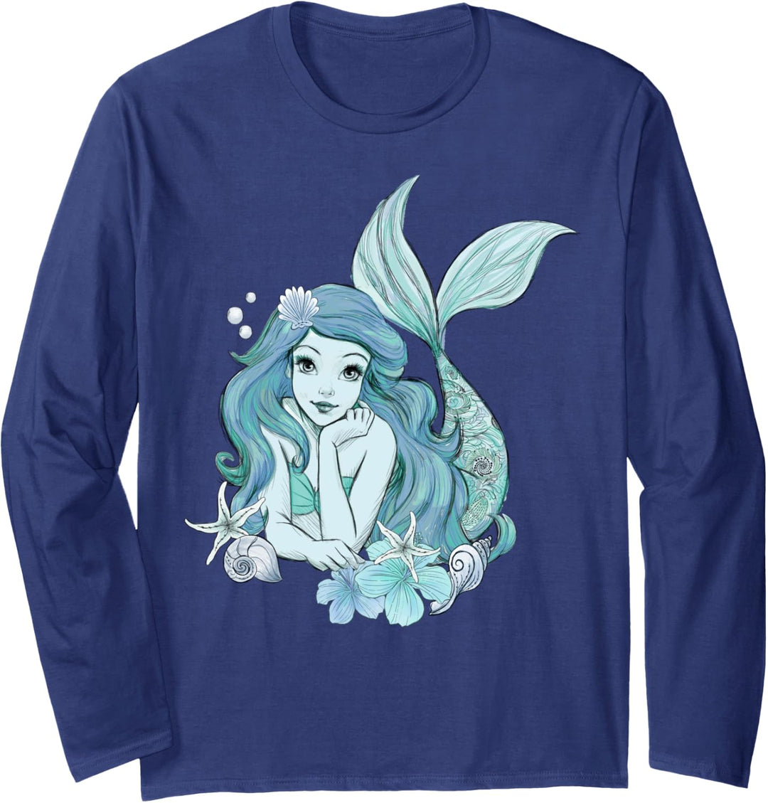 Disney Little Mermaid Ariel Teal Sketch Langarmshirt