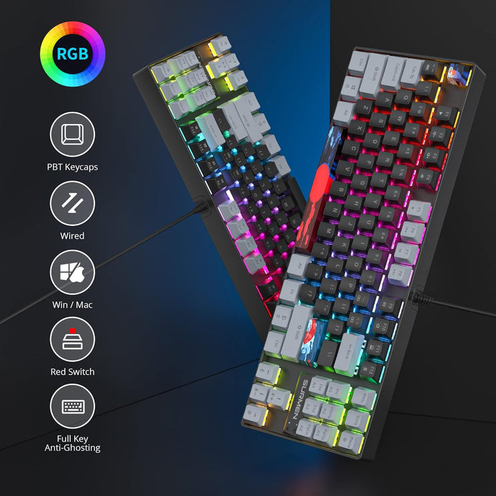 SOLIDEE Tragbare 80% mechanische Gaming-Tastatur,87 Tasten kompakte RGB LED-Hintergrundbeleuchtung,k