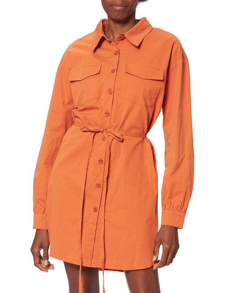 NA-KD Damen Oversized Belted Shirt Hemd 38 Orange, 38 Orange