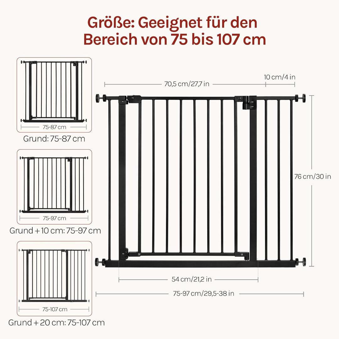 WOLTU Treppenschutzgitter, Türschutzgitter, Absperrgitter, inkl. 10 cm Verlängerung, 75-97 cm, mit/o