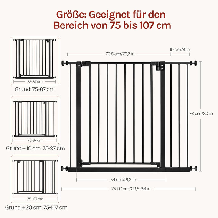 WOLTU Treppenschutzgitter, Türschutzgitter, Absperrgitter, inkl. 10 cm Verlängerung, 75-97 cm, mit/o