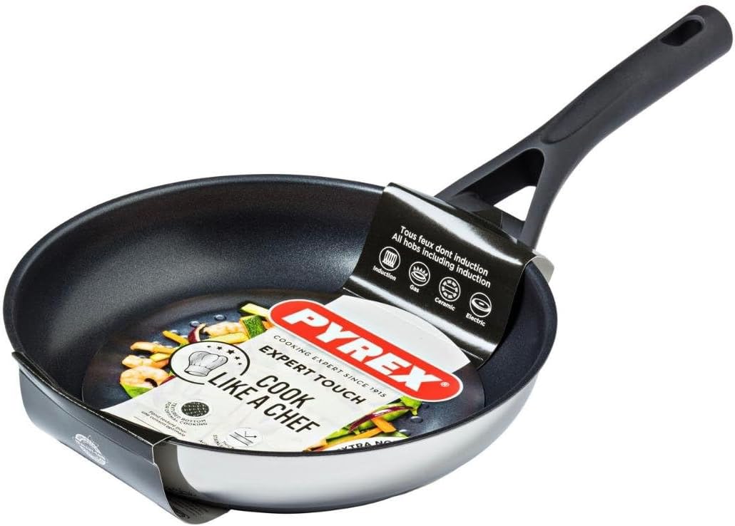 Pyrex Expert Bratpfanne , Stahl INOX _ andere Spülschwamm, Schwarz und Grau, 20 cm, 20 cm