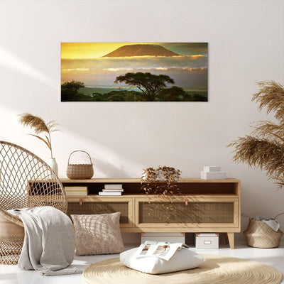 Wandbilder Dekoration Wohnzimmer Safari Tierwelt Berg Kenia Panorama Bilder auf Leinwand 120x50cm Le