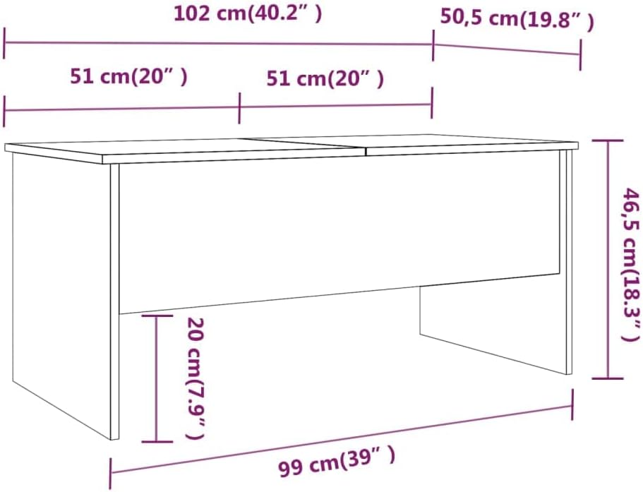 Couchtisch Höhenverstellbar 102x50,5x46,5 cm Beistelltisch Holz Wohnzimmertisch Stilvollen Design Kl