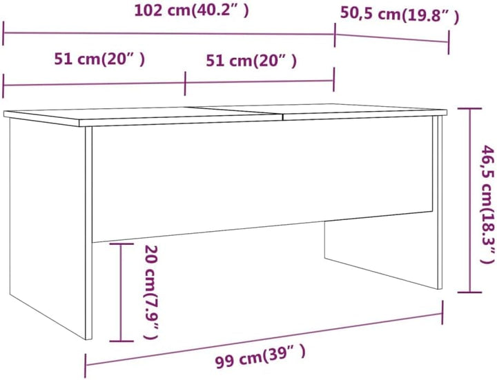 Couchtisch Höhenverstellbar 102x50,5x46,5 cm Beistelltisch Holz Wohnzimmertisch Stilvollen Design Kl