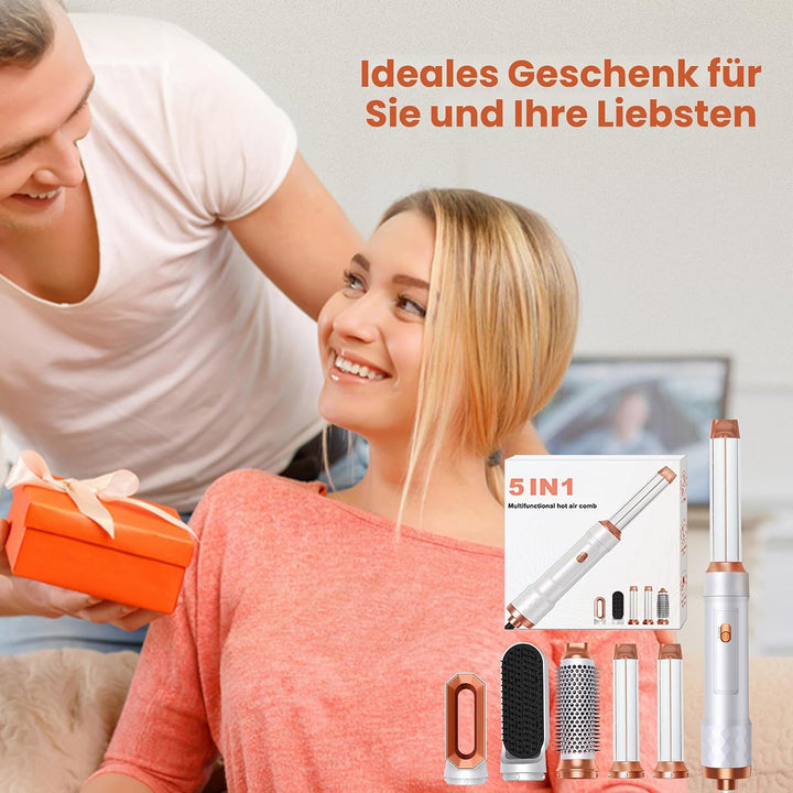 Hairstyler 5 in 1 Hair Styler Set, Haarstyler mit Luft Lockenstab Föhn Thermal Brush Glättbürste, Mu