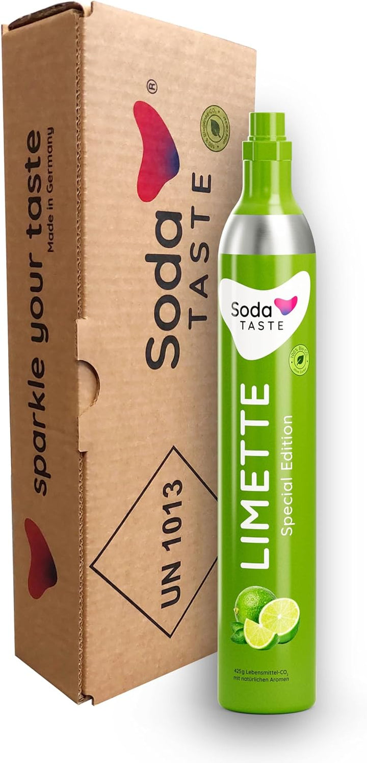 SodaTASTE CO2-Kaufzylinder (Reservezylinder) für Wassersprudler, mit natürlichem Limetten-Aroma, ohn