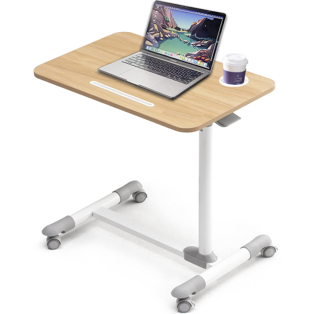 ETHU Höhenverstellbarer Beistelltisch mit 4 Rollen, Mobiler Stehpult & Laptoptisch, Überbett-Tisch f