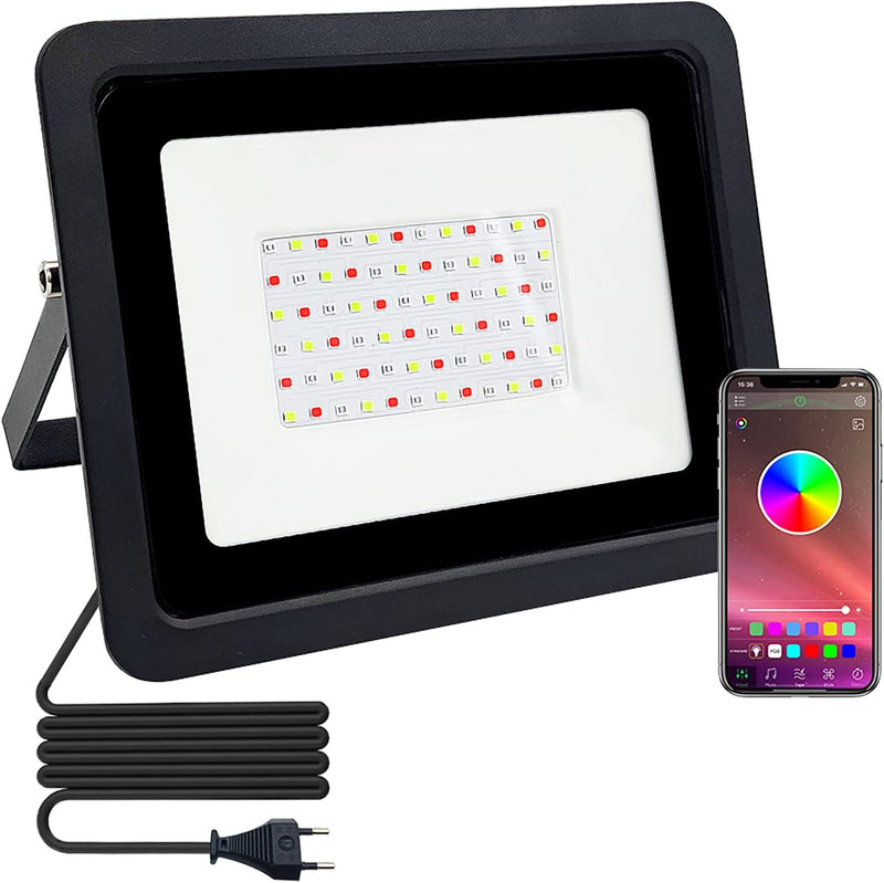 RGB LED Strahler 100W, Smart Farbwechsel LED Fluter, Bluetooth APP Steuerung Musik Rhythmus Atmosphä