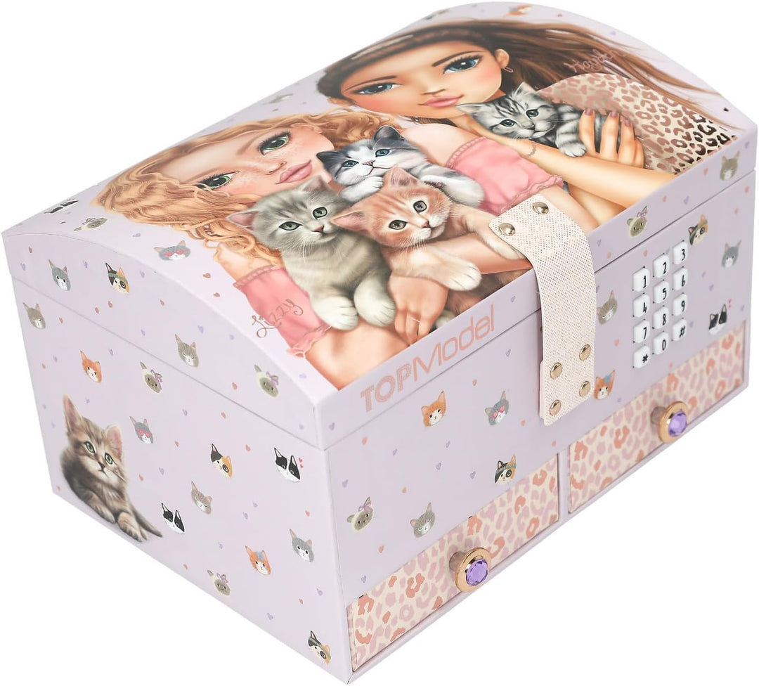 Depesche 13578 TOPModel Cat Love - Schmuckkästchen in Lila, mit Model Motiv und Katzen Muster, Schmu